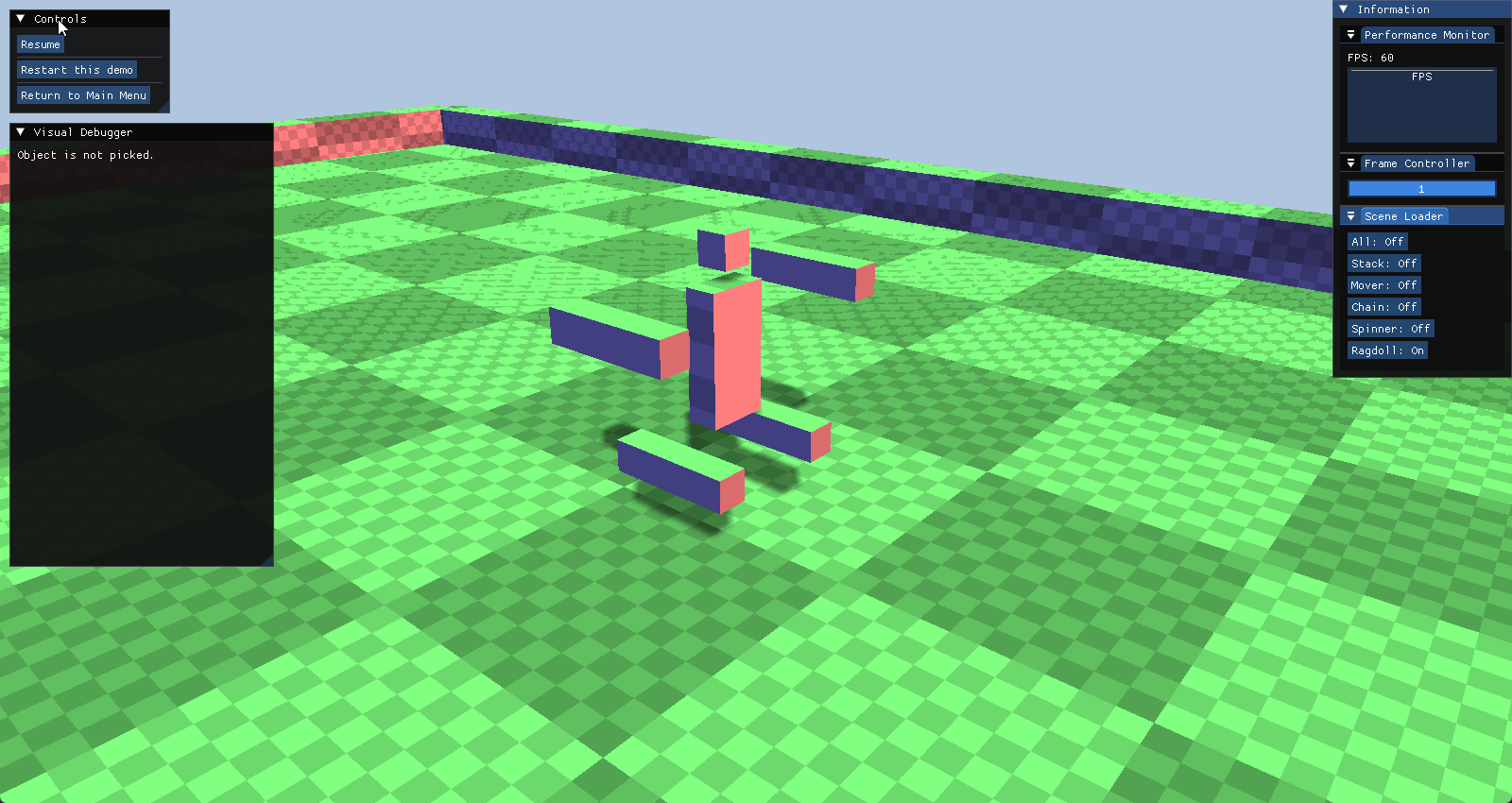 Articulated ragdoll simulation demonstrating hierarchical joint constraints